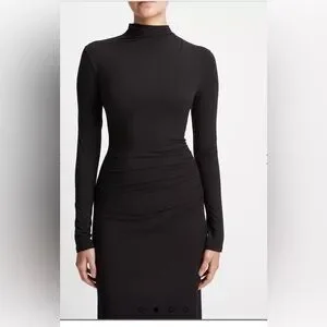 knee length dresses for ladies Black Elbow Sleeve Turtleneck Dress